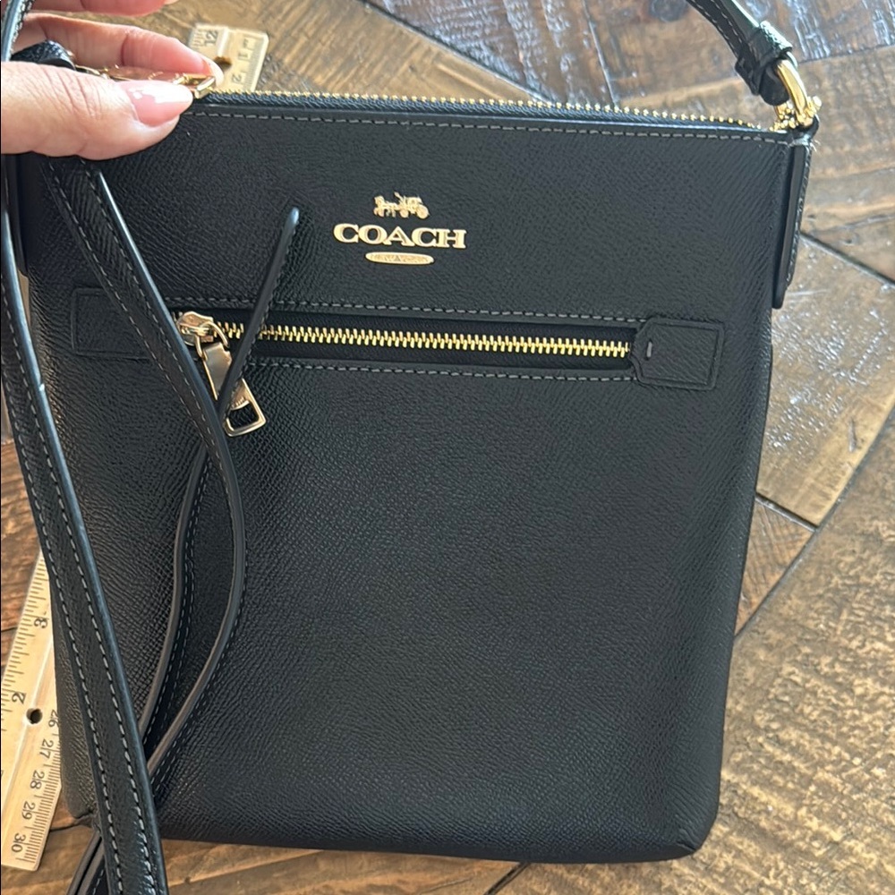 Coach Black Leather Crossbody Bag with Gold Accents - Picture 5 of 7